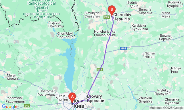 Карта маршруту Київ - Чернігів