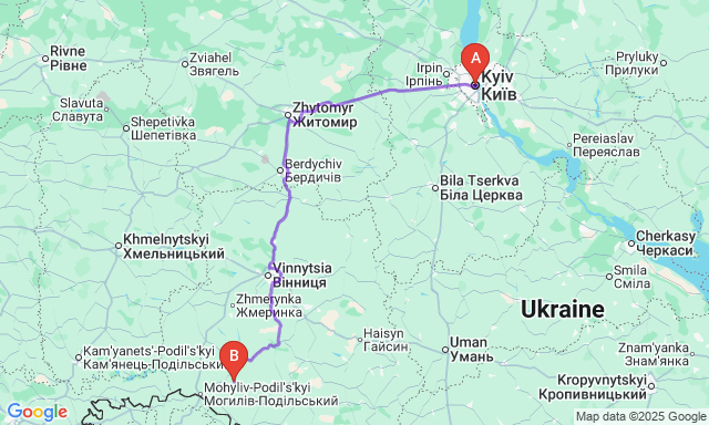 Карта маршруту Київ - Чернівці