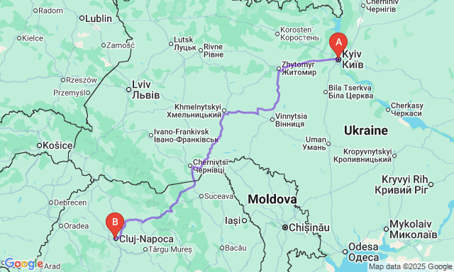 Карта маршруту Київ - Клуж-Напока
