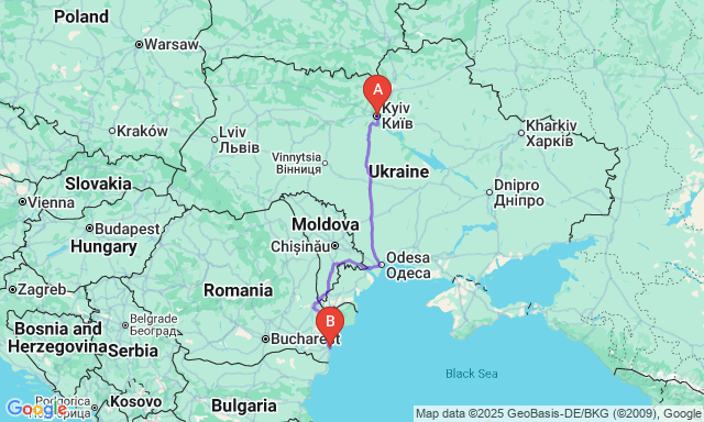 Карта маршруту Київ - Констанца