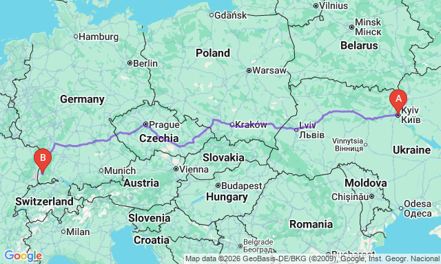 Карта маршрута Киев - Фрайбург