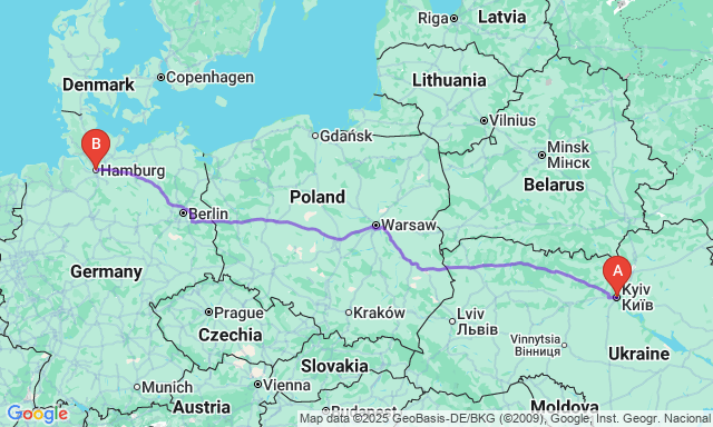 Карта маршруту Київ - Гамбург