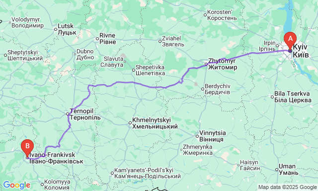 Карта маршруту Київ - Івано-Франківськ