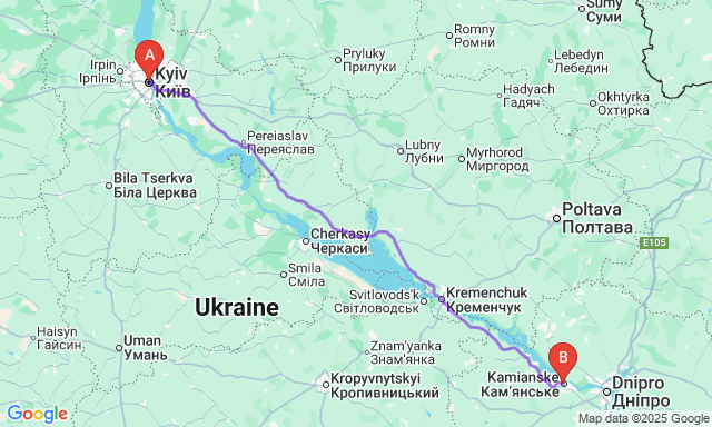 Карта маршруту Київ - Кам'янське