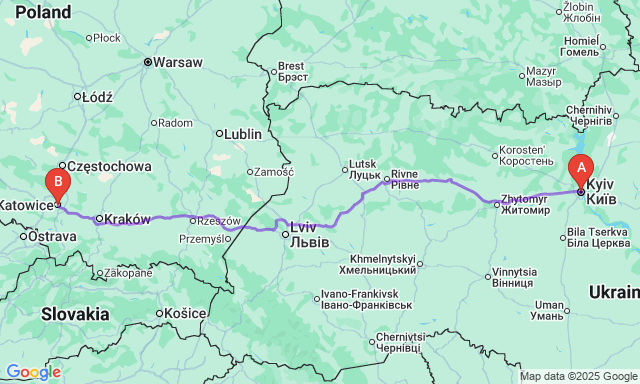Карта маршруту Київ - Катовіце