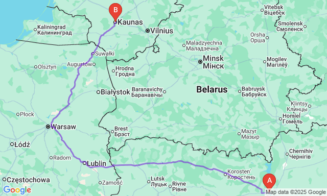 Карта маршруту Київ - Каунас