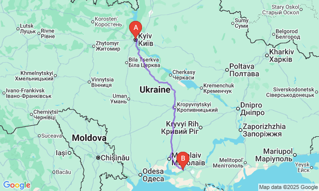 Карта маршруту Київ - Херсон