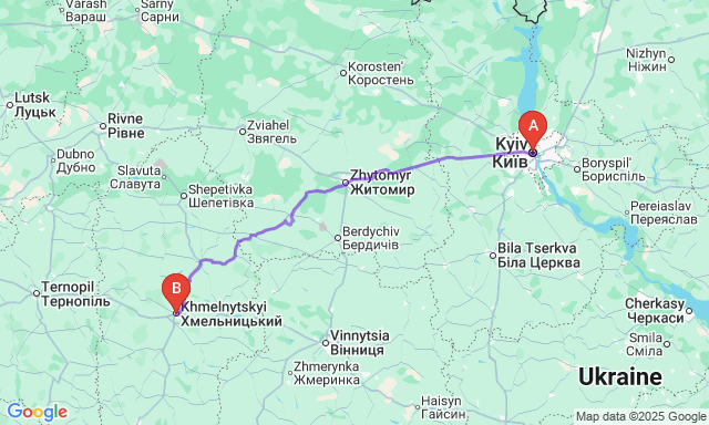 Карта маршруту Київ - Хмельницький