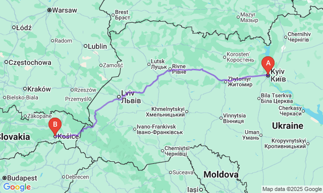 Карта маршруту Київ - Košice