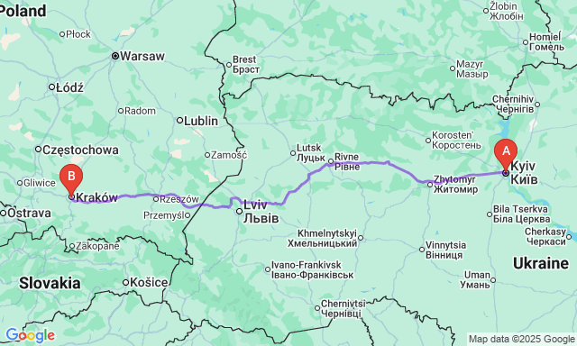 Карта маршруту Київ - Краків