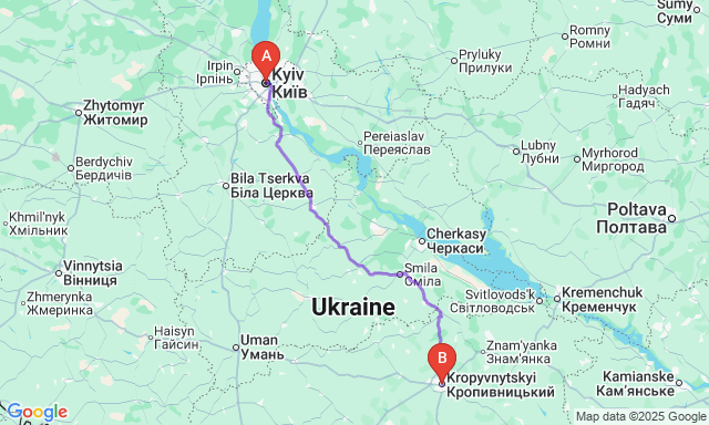 Карта маршруту Київ - Кропивницький