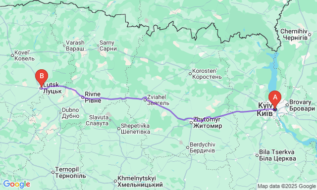 Карта маршруту Київ - Луцьк