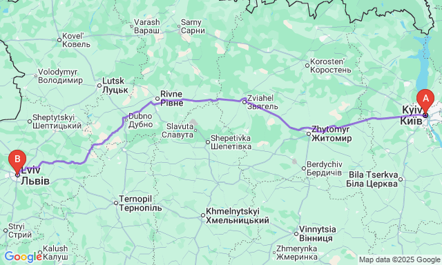 Карта маршруту Київ - Львів