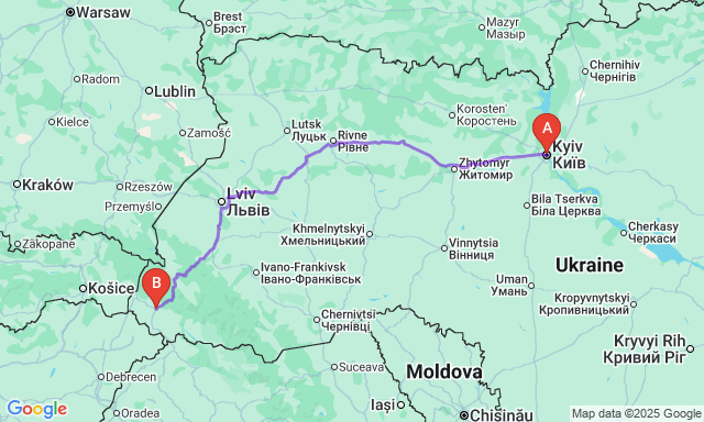 Карта маршруту Київ - Мукачево