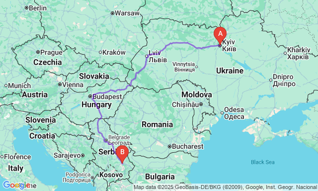 Карта маршруту Київ - Ниш