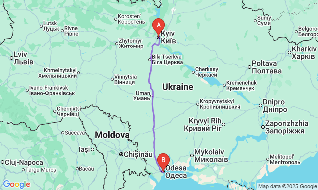 Карта маршруту Київ - Одеса