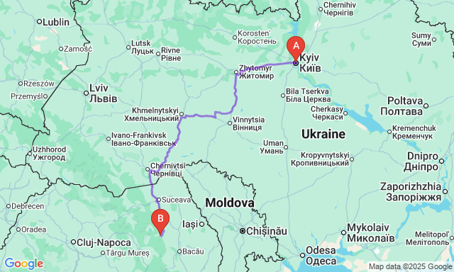 Карта маршруту Київ - Пятра-Нямц