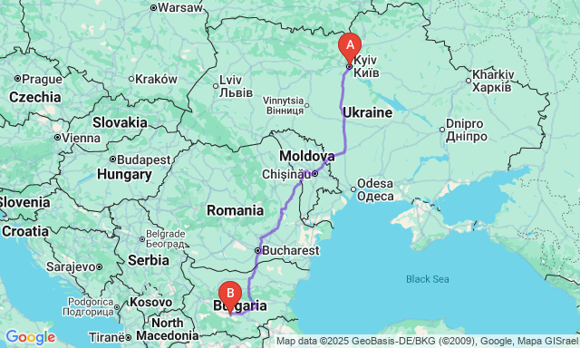 Карта маршруту Київ - Пловдів