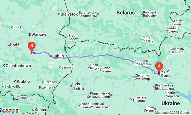 Карта маршруту Київ - Радом