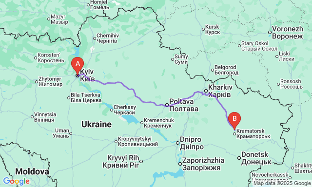 Карта маршруту Київ - Слов'янськ