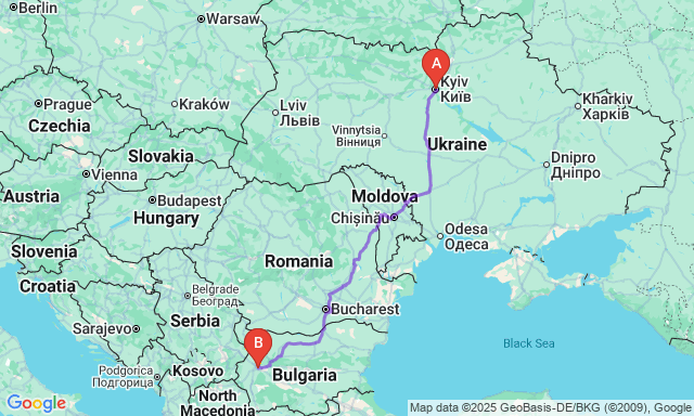 Карта маршруту Київ - Софія