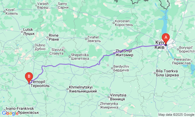 Карта маршруту Київ - Тернопіль