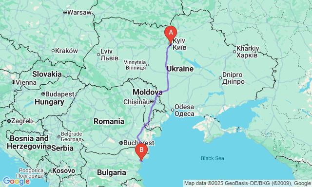 Карта маршруту Київ - Варна