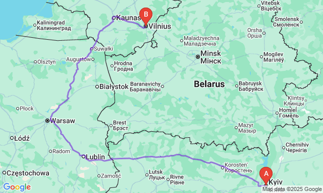 Карта маршруту Київ - Вільнюс