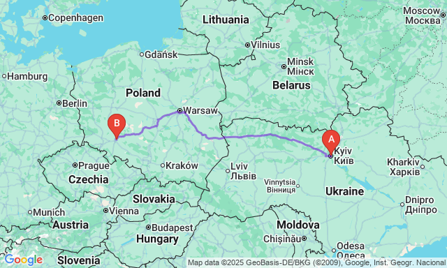 Карта маршруту Київ - Вроцлав