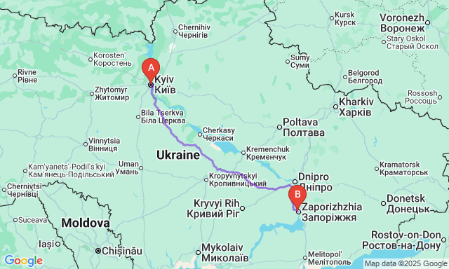 Карта маршруту Київ - Запоріжжя