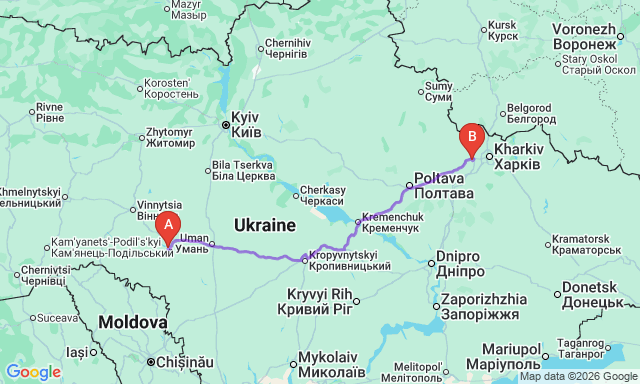 Карта маршрута Ладыжин - Люботин