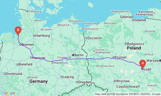 Route map Lodz - Bremerhaven