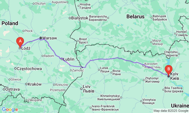 Карта маршруту Лодзь - Київ