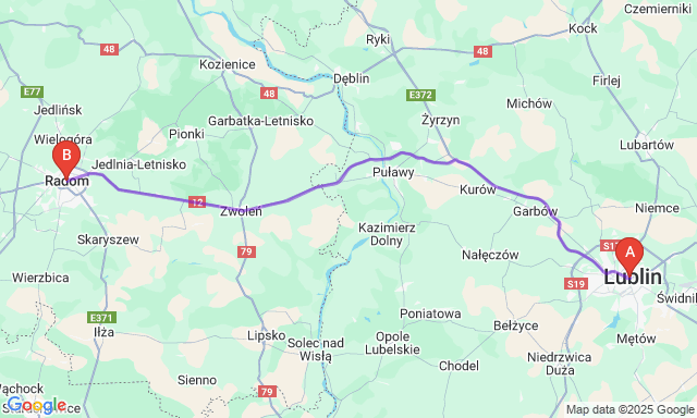 Карта маршруту Люблін - Радом
