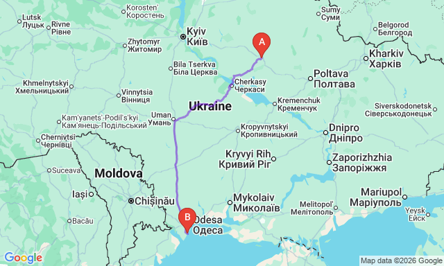 Route map Lubny - Chornomorsk
