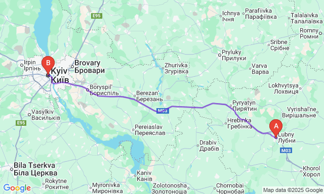 Карта маршруту Лубни - Київ