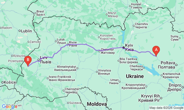 Route map Lubny - Sambir