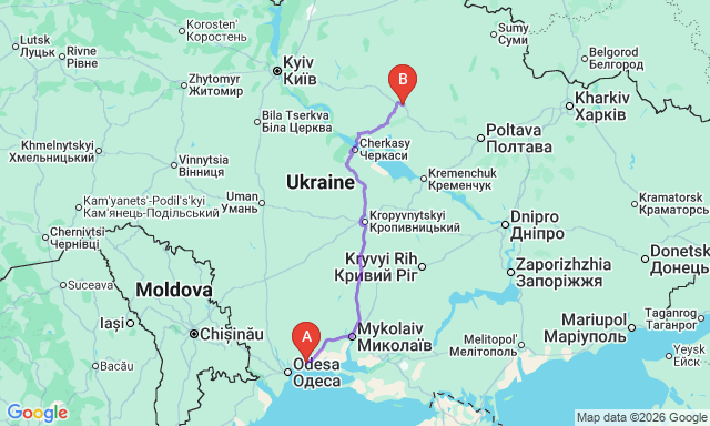 Карта маршрута Лубны - Южне