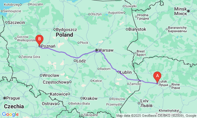 Карта маршруту Луцьк - Познань