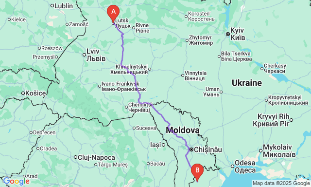 Карта маршруту Луцьк - Рівне