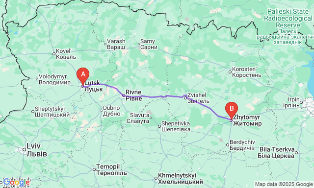 Карта маршруту Луцьк - Житомир