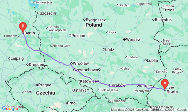 Карта маршруту Львів - Берлін