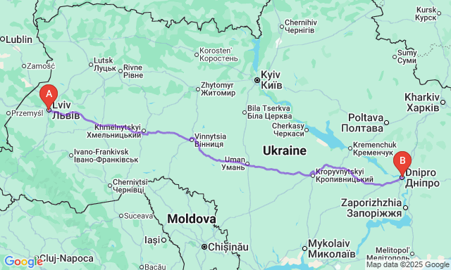 Карта маршруту Львів - Дніпро