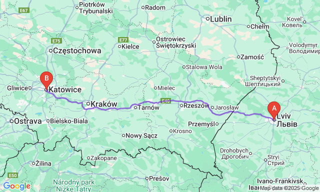 Карта маршруту Львів - Катовіце