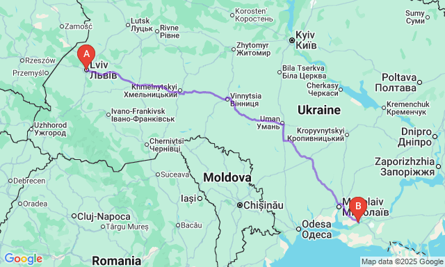 Карта маршруту Львів - Херсон