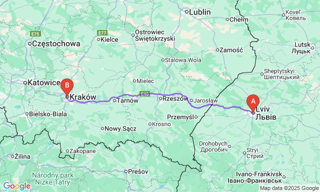 Карта маршруту Львів - Краків