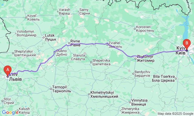 Карта маршруту Львів - Київ