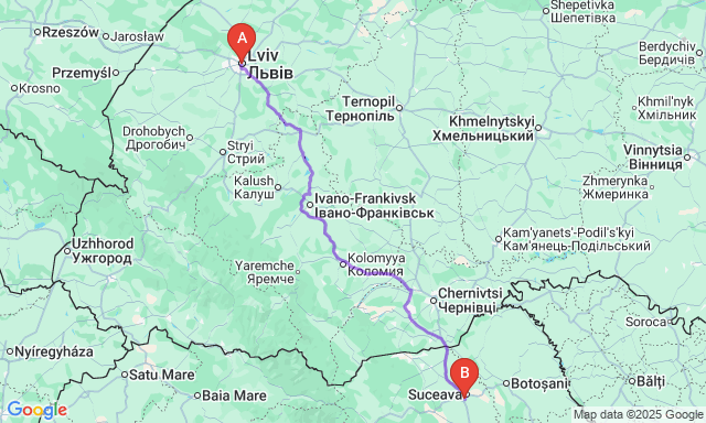 Карта маршруту Львів - Сучава