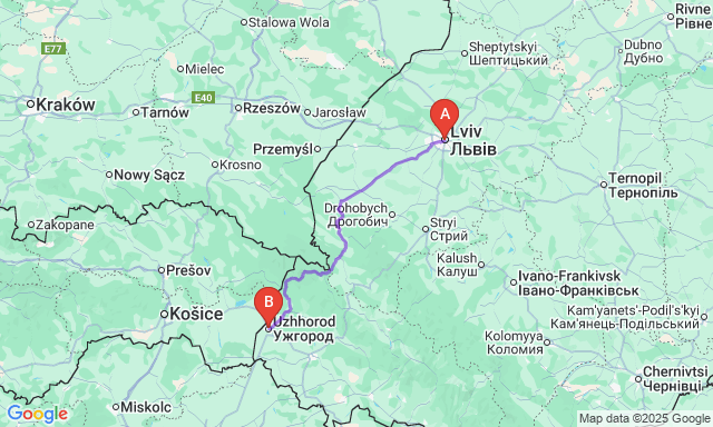 Карта маршруту Львів - Ужгород