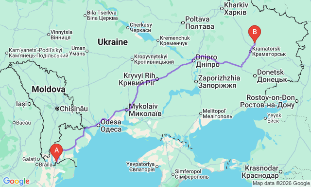 Карта маршрута Лиман - Измаил